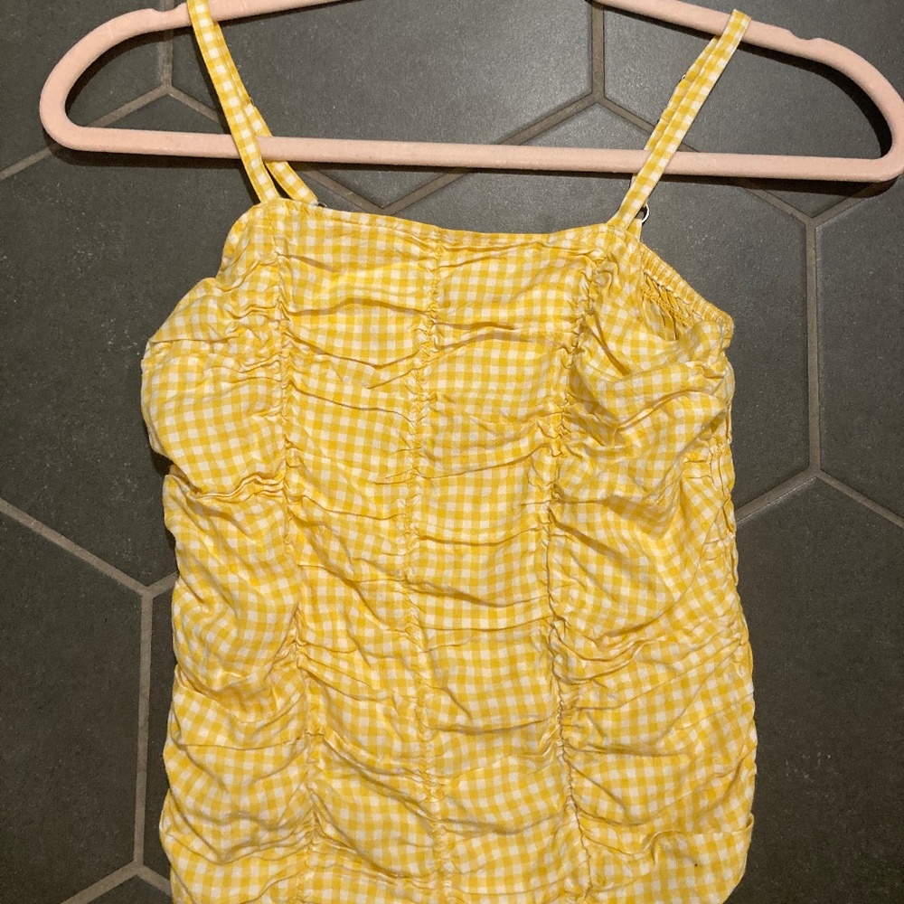 Girls smocked yellow plad tank top